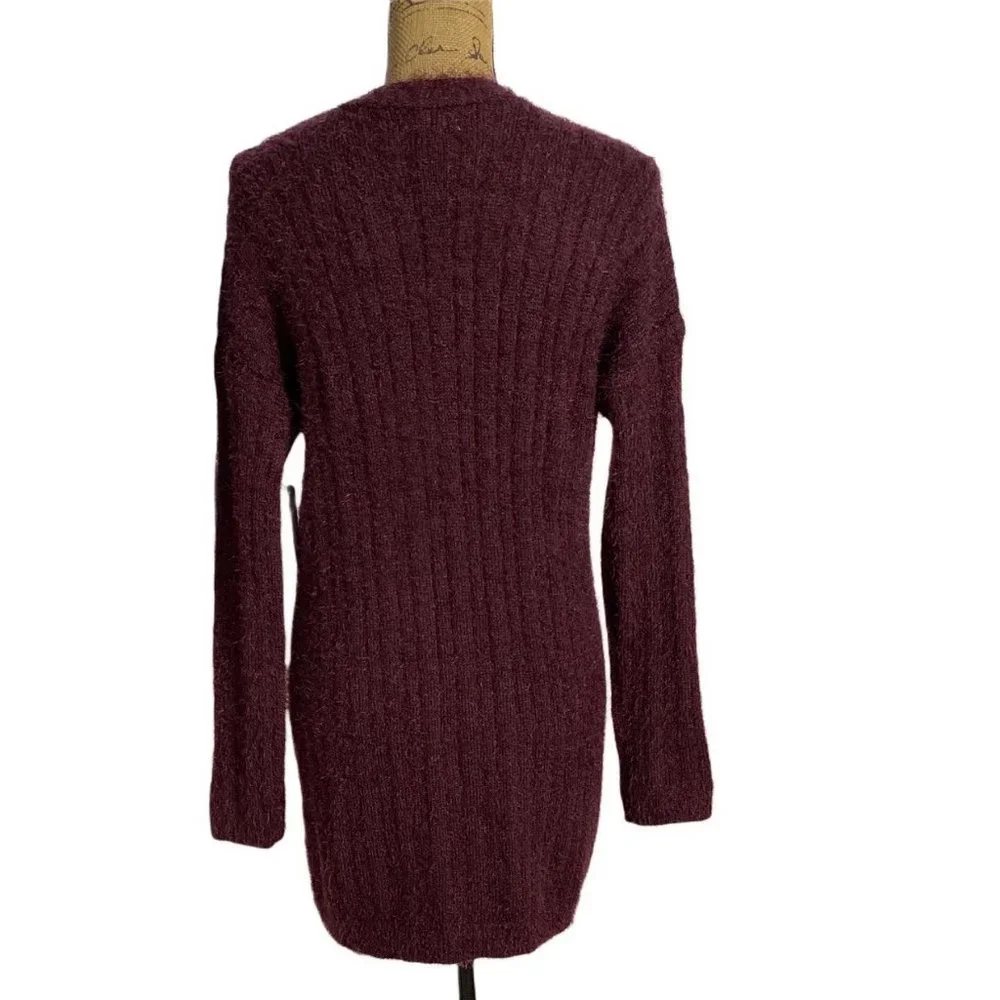 SO M Womens Cardigan Sweater NWT Burgundy Red‎ Pockets Soft Fury Fabric Long Sl